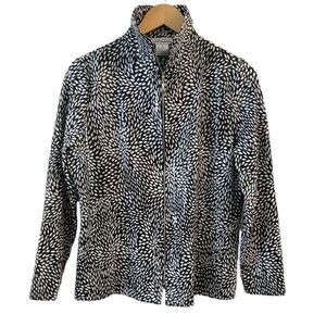 MISOOK Black White Abstract Floral w/Shiny Clear Squares Sequin Blazer